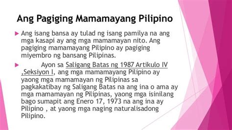 Ano ano ang mga batayan ng pagiging isang mamamayang pilipino